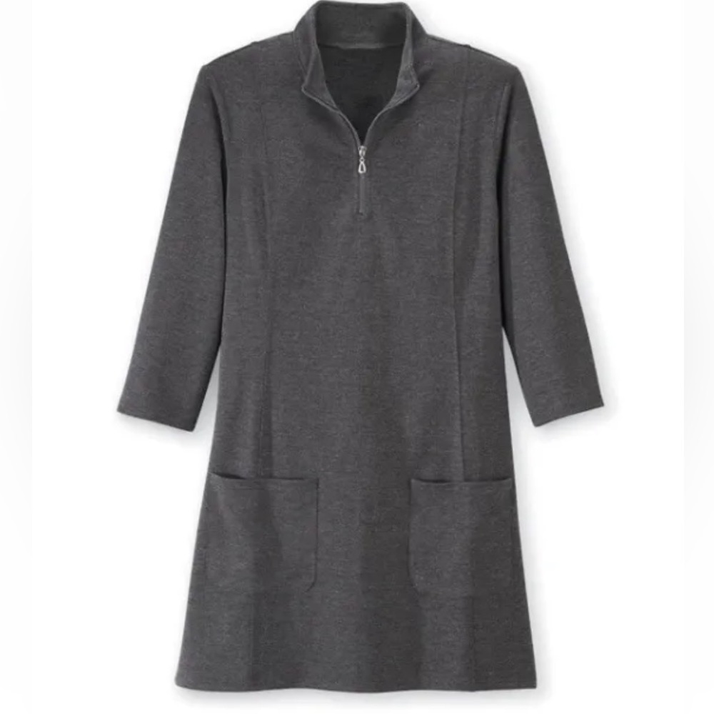 Northstyle Women's Quarter Zip Ponte Knit Tunic Dress Gray Size Small
